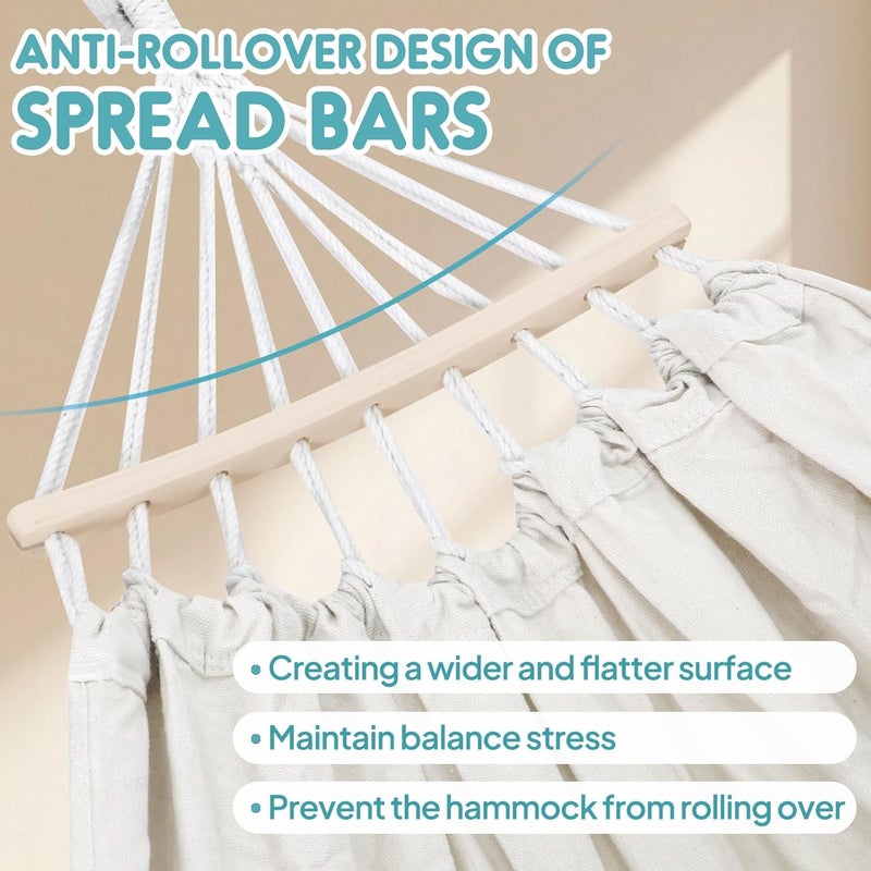 Anyoo Garden Cotton Hammock Comfortable Fabric Hammock with Spreader Bar Sturdy Hammocks Up to 450lbs Portable Lightweight Hammocks with Travel Bag for Camping Outdoor/Indoor Patio Backyard - Image 4